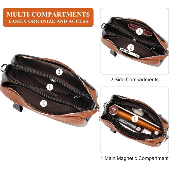 Genuine Leather Black Brown Crossbody Bag Women Small Hobo Shoulder Purse Straps - Picture 4 of 8